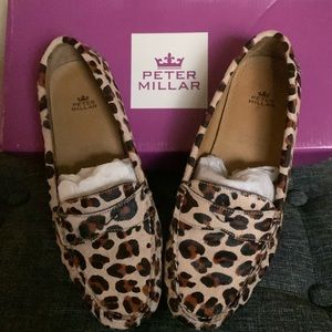 Peter Millar leopard animal print, calf hair slip on loafers.